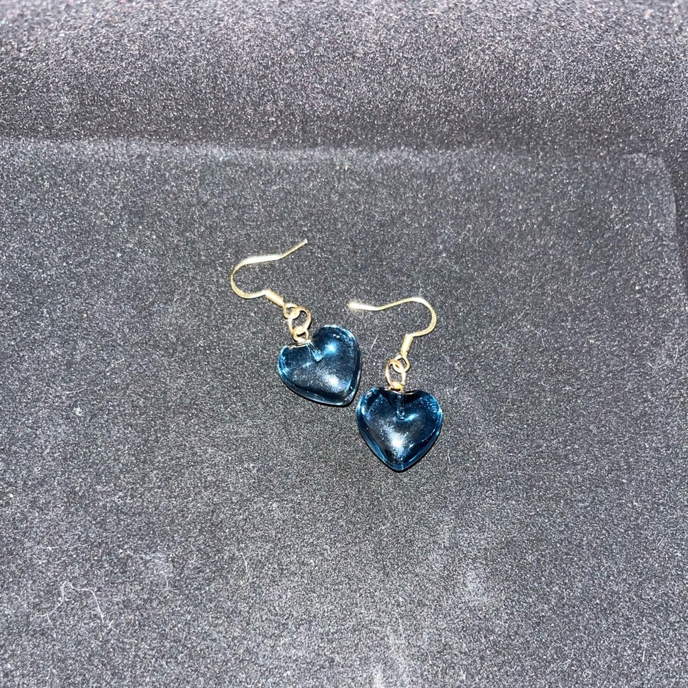 Handmade Glass Heart Blue Earrings